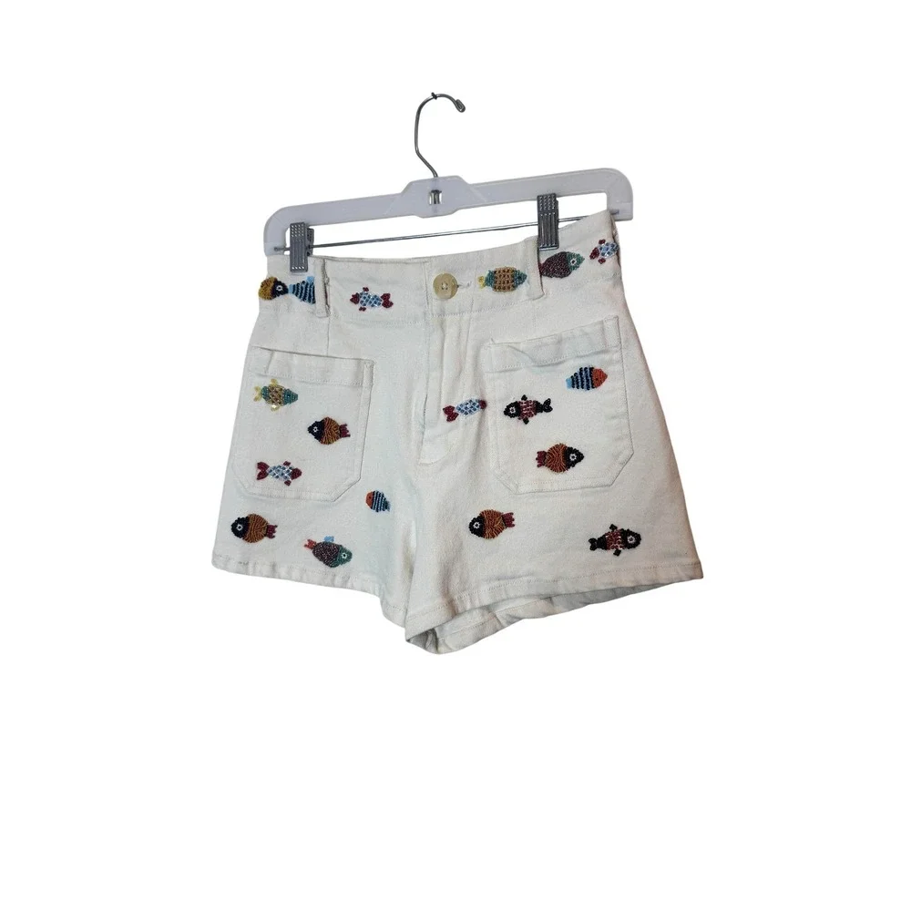 Maeve Shorts Womens 29 White The Colette Short Beaded Fish Denim 4